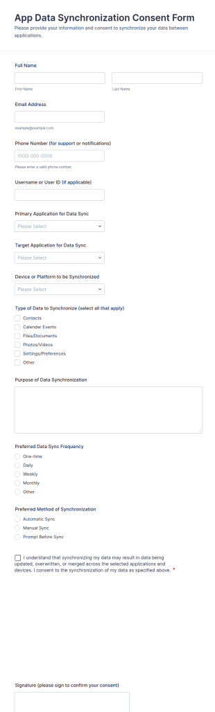App Data Synchronization Consent Form Template