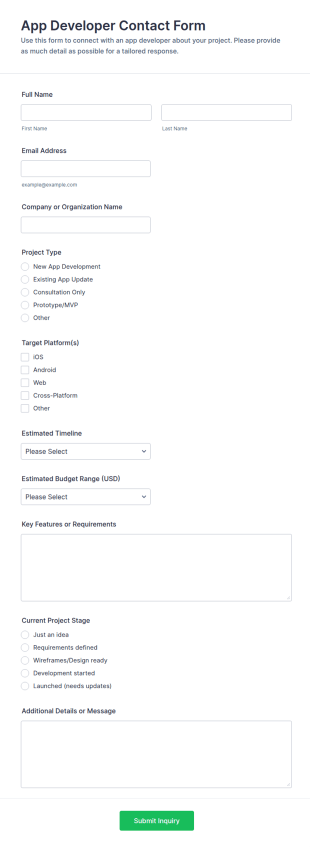 App Developer Contact Form Template