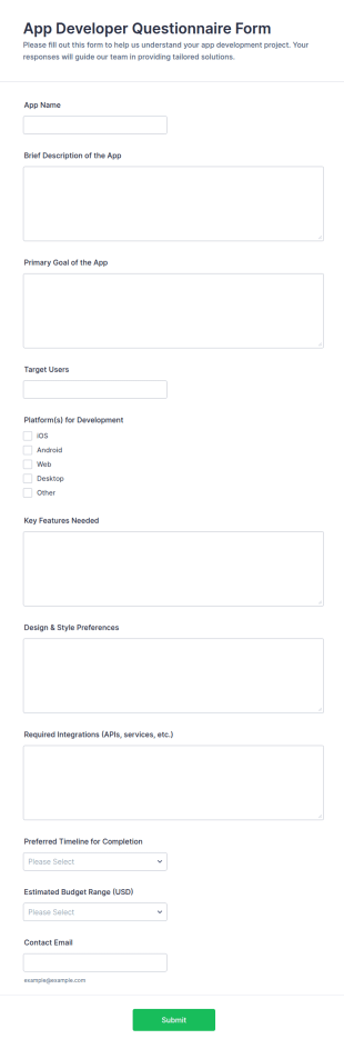 App Developer Questionnaire Form Template