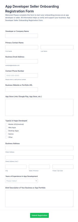 App Developer Seller Onboarding Registration Form Template