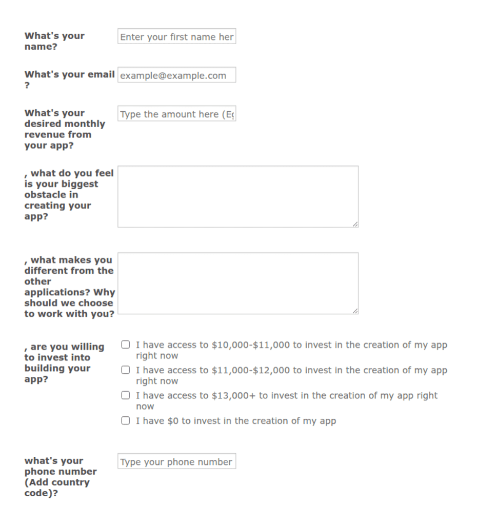 App Questionnaire Examples App Development Application Questionnaire Form Template | Jotform