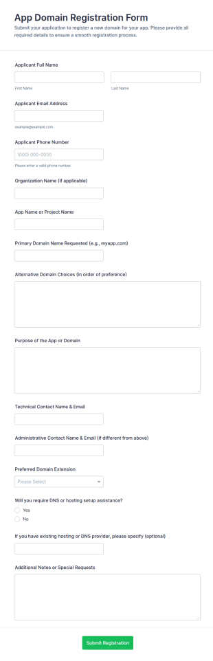 App Domain Registration Form Template