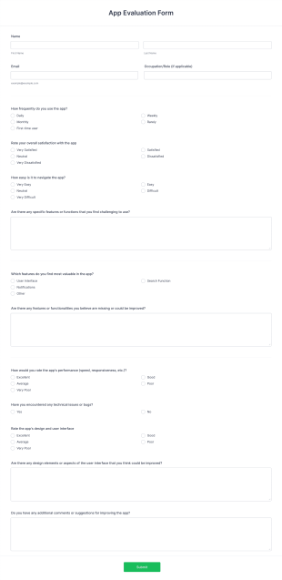 App Evaluation Form Template