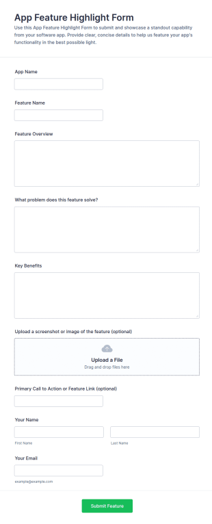 App Feature Highlight Form Template