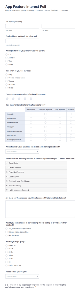 App Feature Interest Poll Form Template