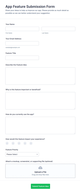 App Feature Submission Form Template
