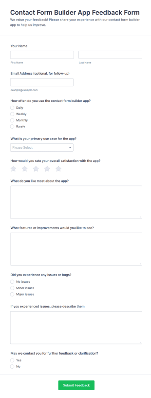 App Feedback Form Template