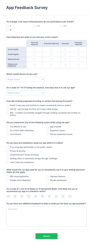 App Feedback Survey Form Template