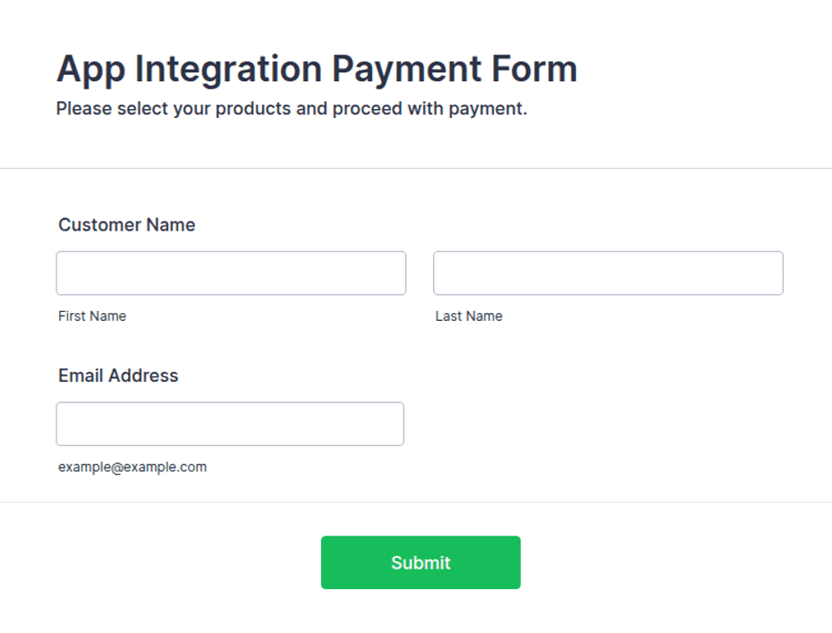 Integretion Form App Integration Payment Form Template | Jotform