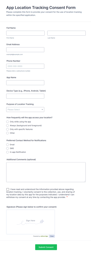 App Location Tracking Consent Form Template
