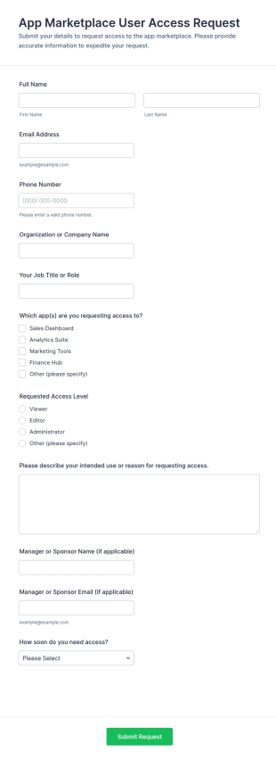 App Marketplace User Access Request Form Template