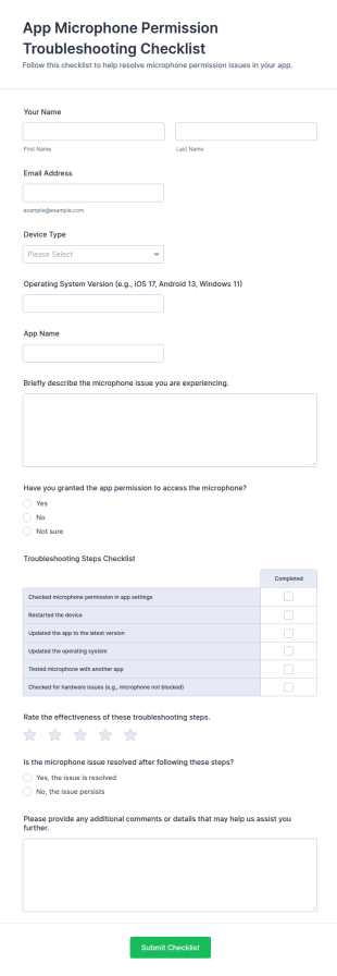 App Microphone Permission Troubleshooting Checklist Form Template