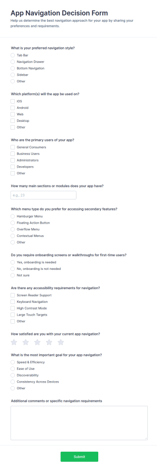 App Navigation Decision Form Template