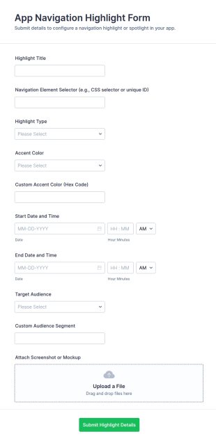 App Navigation Highlight Form Template
