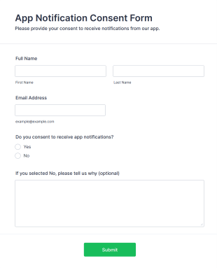 App Notification Consent Form Form Template