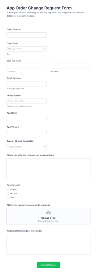 App Order Change Request Form Template