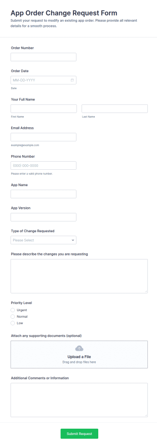 App Order Change Request Form Template