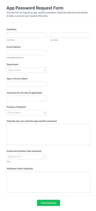 App Password Request Form Template