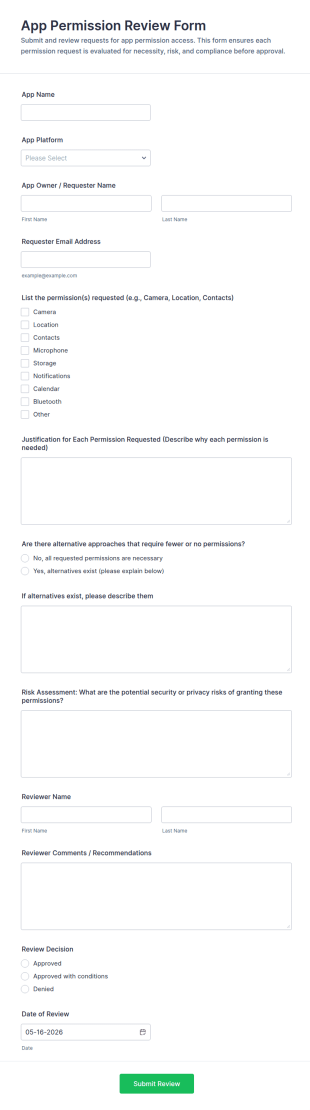 App Permission Review Form Template