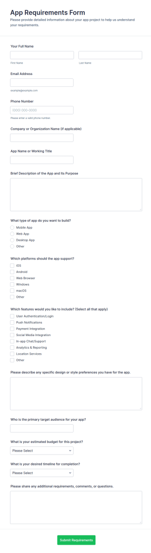 App Requirements Form Template