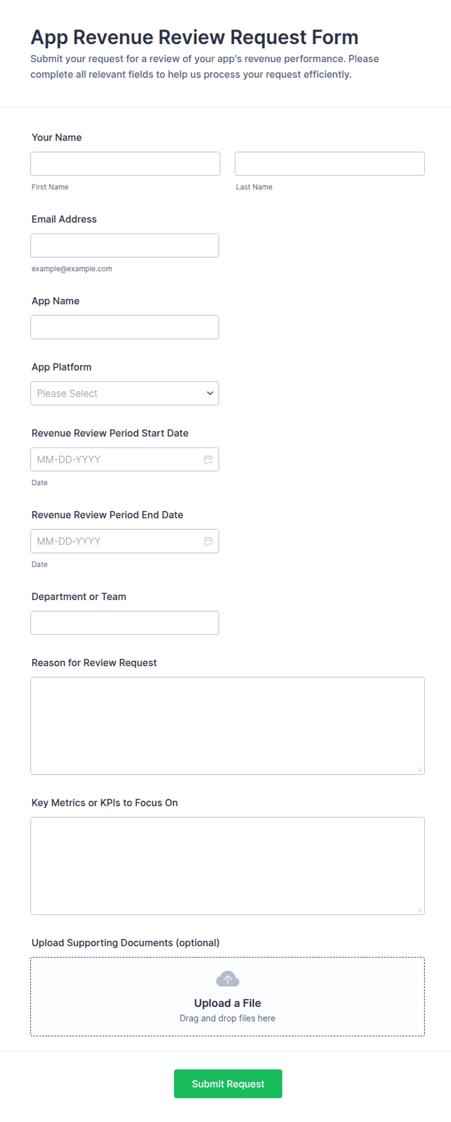 App Revenue Review Request Form Template | Jotform
