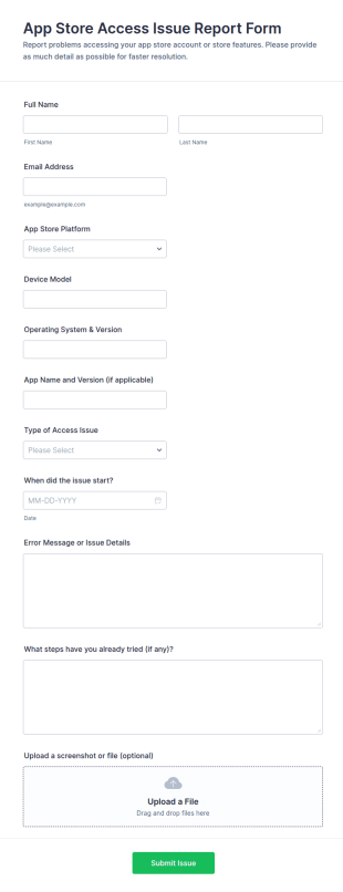 App Store Access Issue Report Form Template