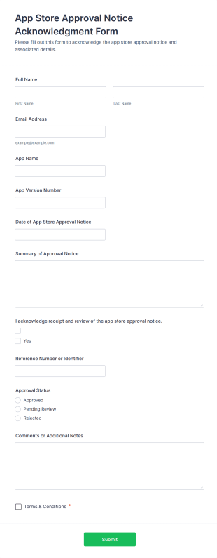 App Store Approval Notice Acknowledgment Form Template