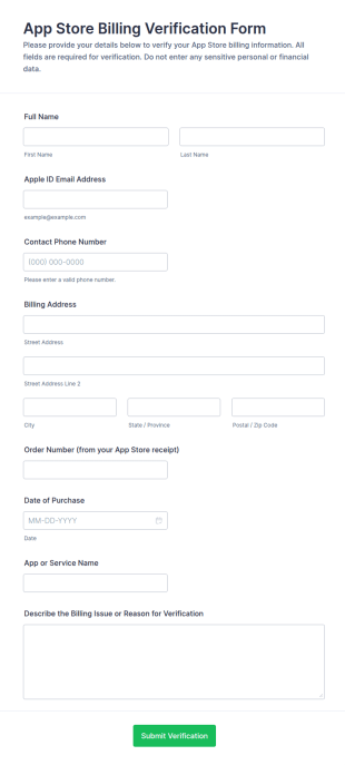 App Store Billing Verification Form Template