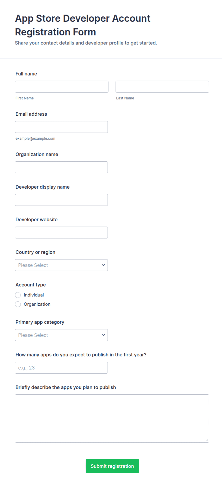 App Store Developer Account Registration Form Template | Jotform