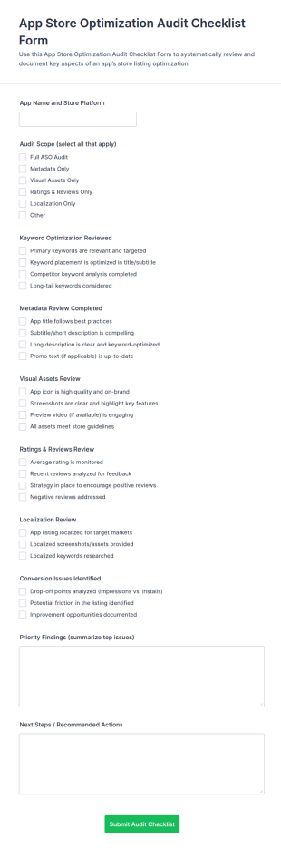 App Store Optimization Audit Checklist Form Template