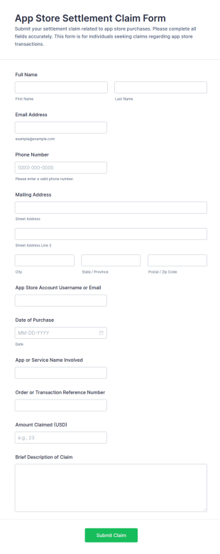 App Store Settlement Claim Form Template