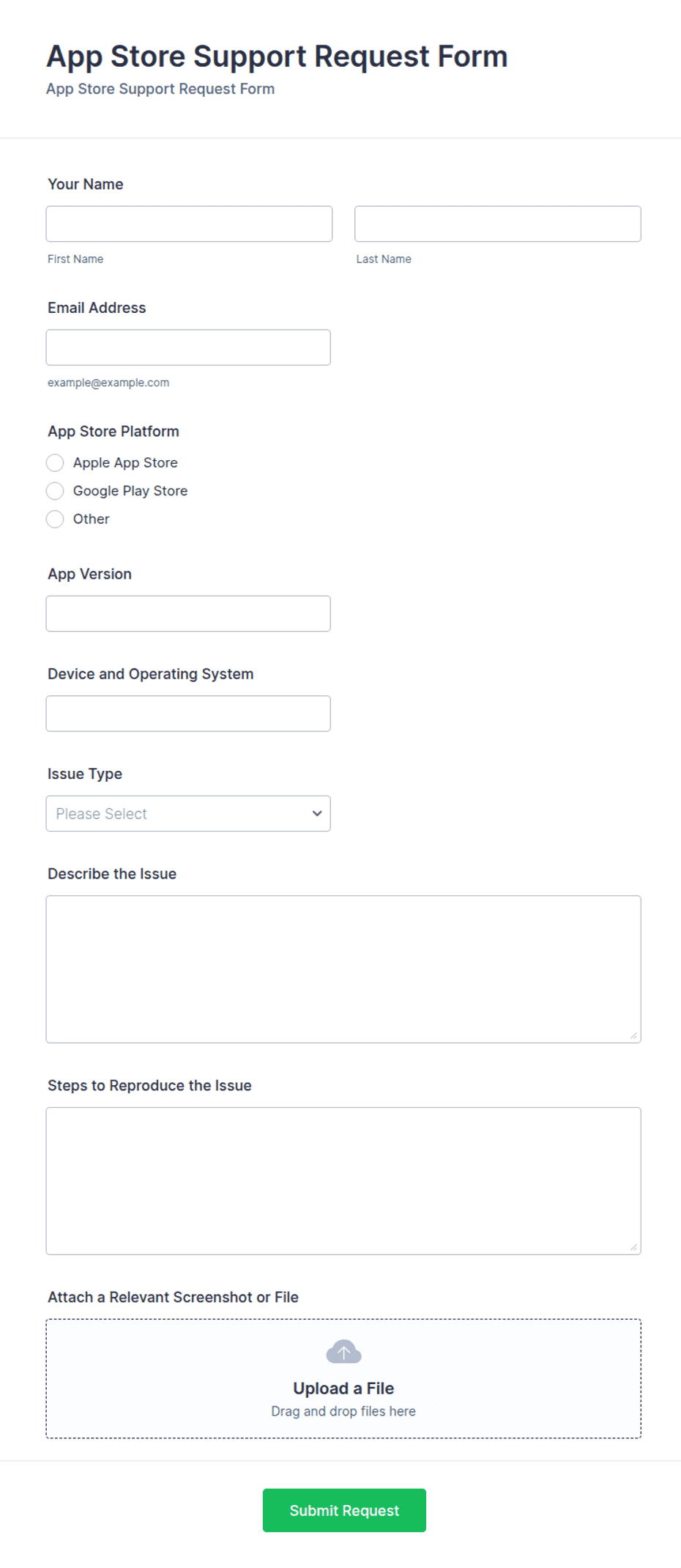 App Store Support Request Form Template | Jotform