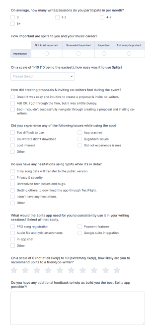 App User Satisfaction Survey Form Template