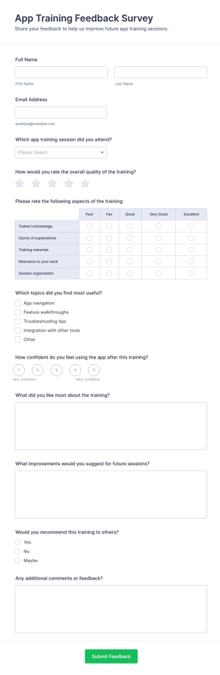 App Training Feedback Survey Form Template
