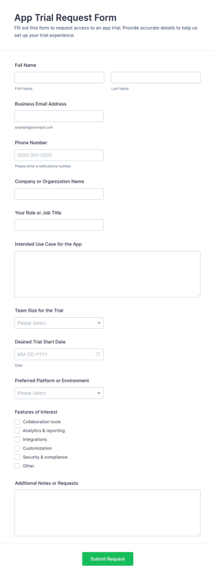 App Trial Request Form Template