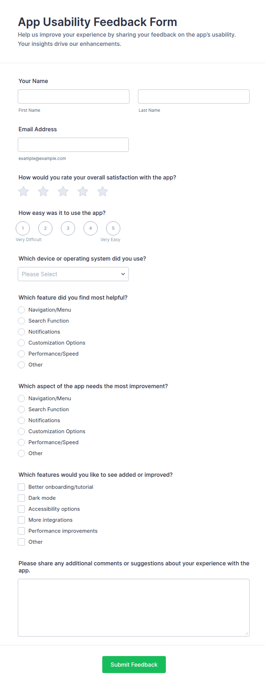 App Usability Feedback Form Template | Jotform