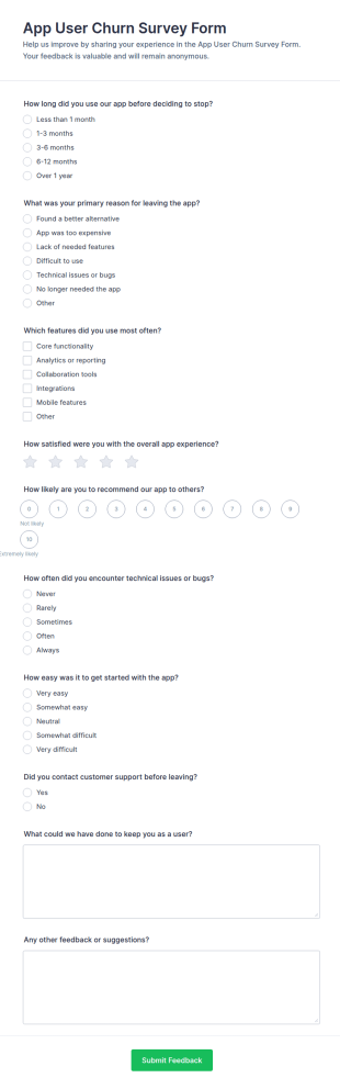 App User Churn Survey Form Template
