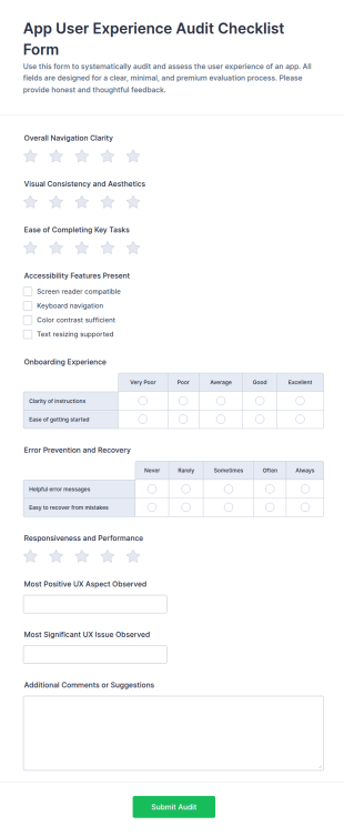 App User Experience Audit Checklist Form Template