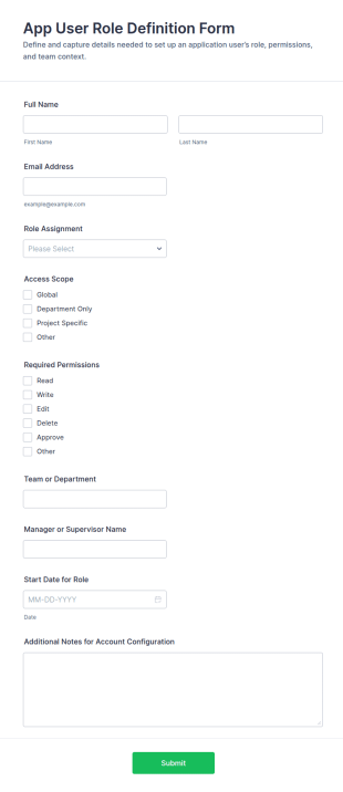 App User Role Definition Form Template