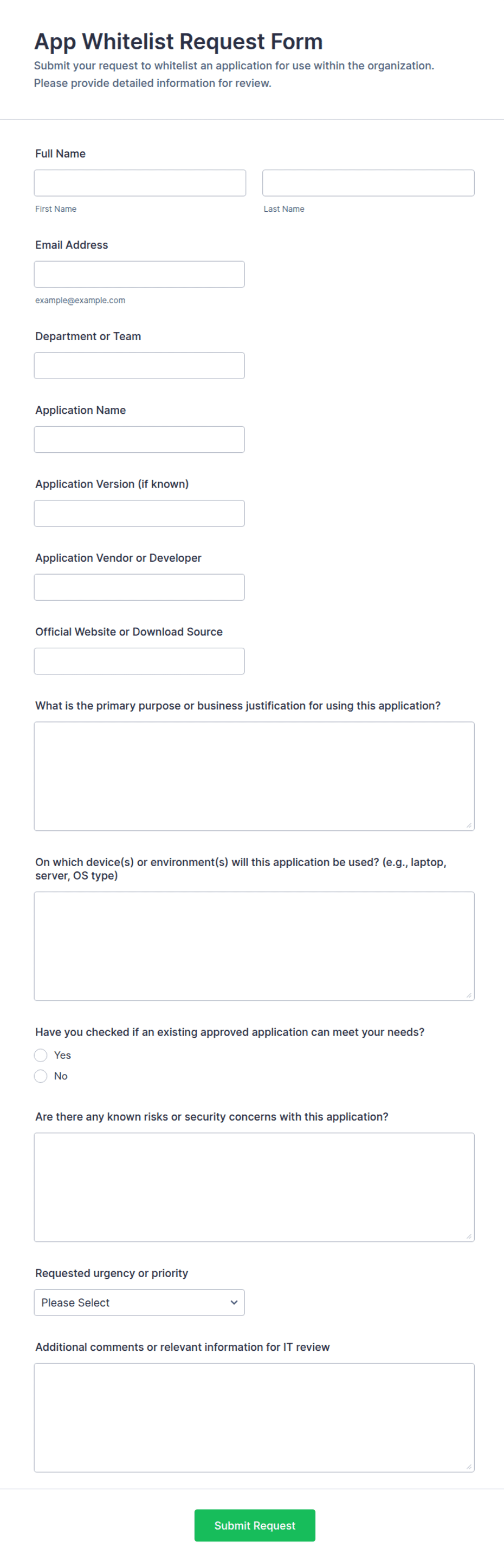 App Whitelist Request Form Template | Jotform