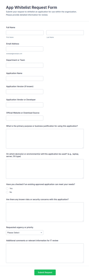App Whitelist Request Form Template