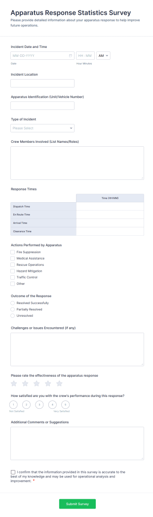 Apparatus Response Statistics Survey Form Template