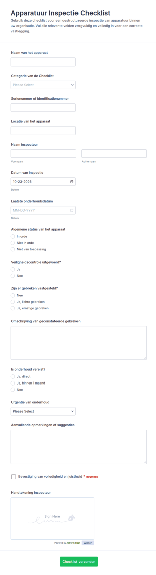 Apparatuurinspectie Checklist