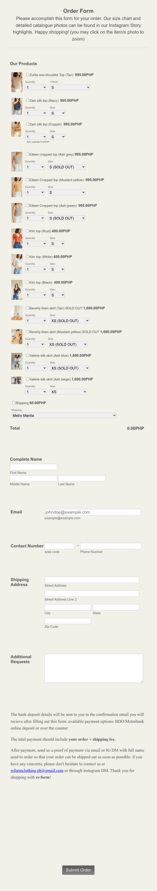 Apparel Order Form Template