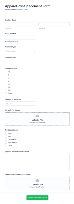Apparel Print Placement Form Template