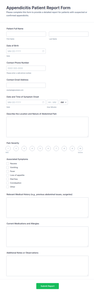 Appendicitis Patient Report Form Template