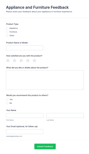 Appliance And Furniture Feedback Form Template