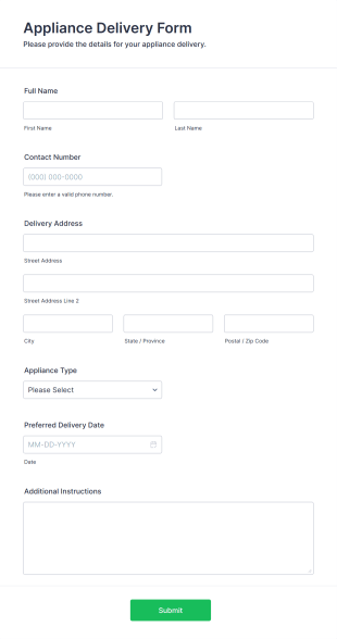 Appliance Delivery Form Template