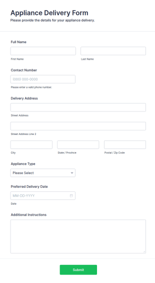 Appliance Delivery Form Template