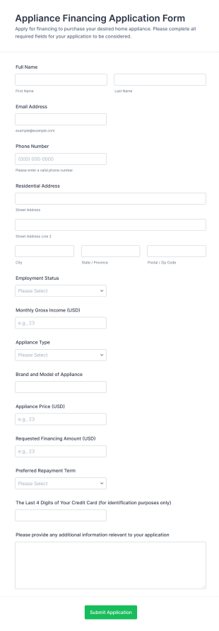 Appliance Financing Application Form Template